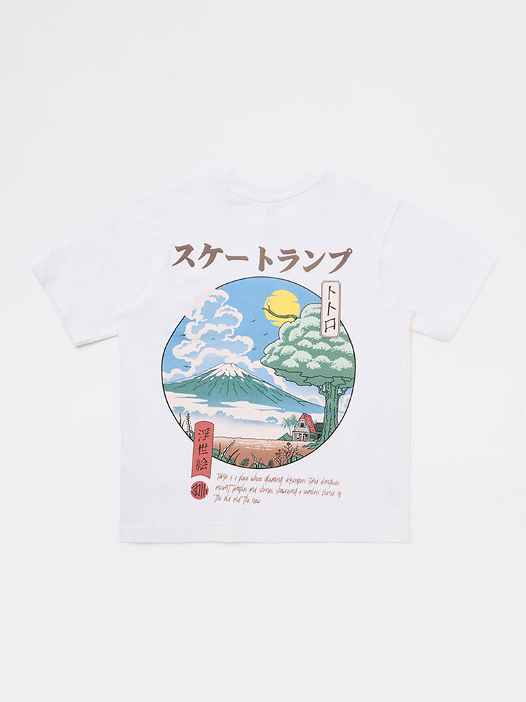 Y&F Kids Boys Off-White Scenic-Inspired Cotton T-Shirt