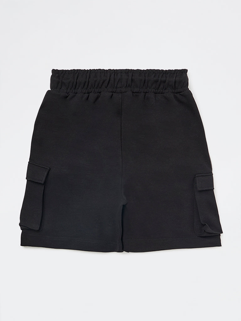 Y&F Kids Boys Black Mid-Rise Cotton-Blend Shorts