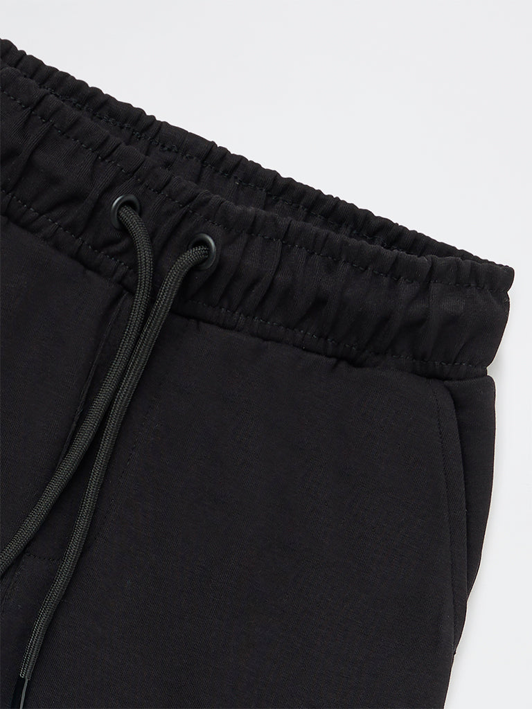 Y&F Kids Boys Black Mid-Rise Cotton-Blend Shorts