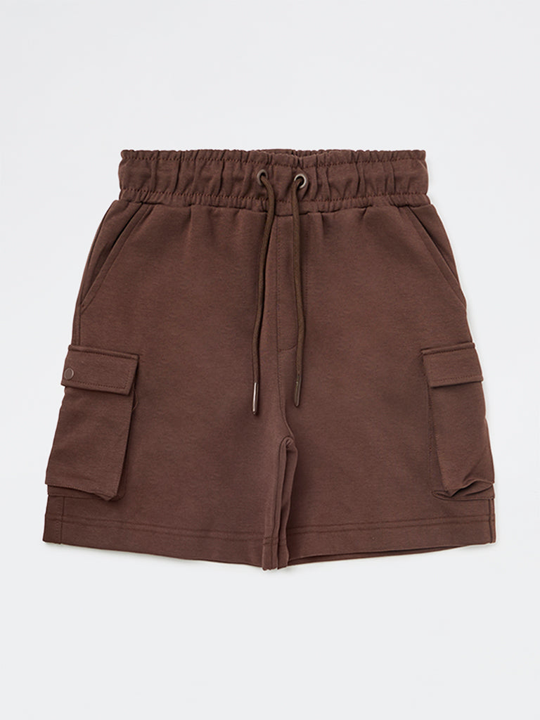 Y&F Kids Boys Brown Mid-Rise Cotton-Blend Shorts