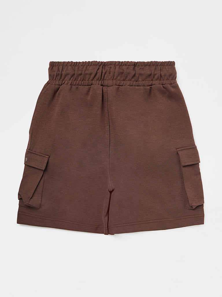 Y&F Kids Boys Brown Mid-Rise Cotton-Blend Shorts
