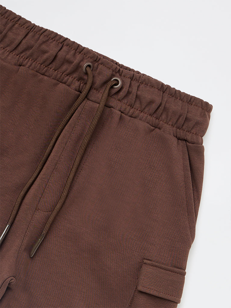 Y&F Kids Boys Brown Mid-Rise Cotton-Blend Shorts