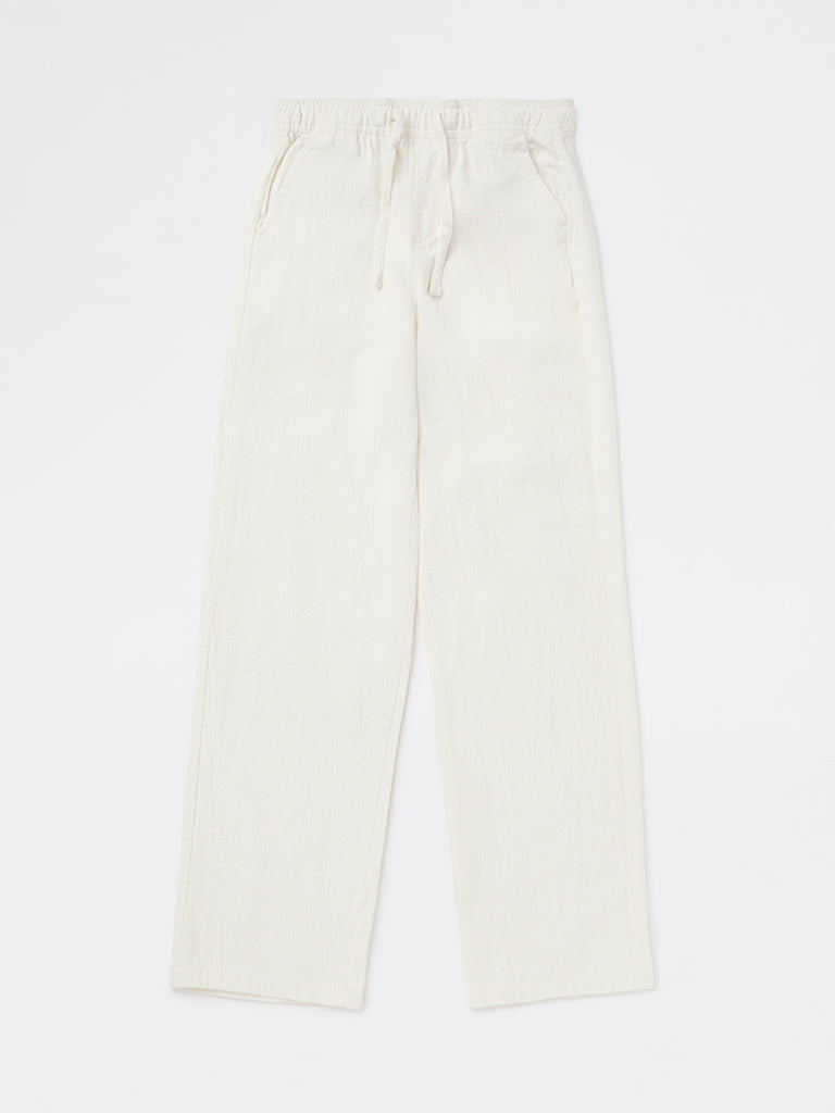 Y&F Kids Boys Off-White Mid-Rise Cotton Pants