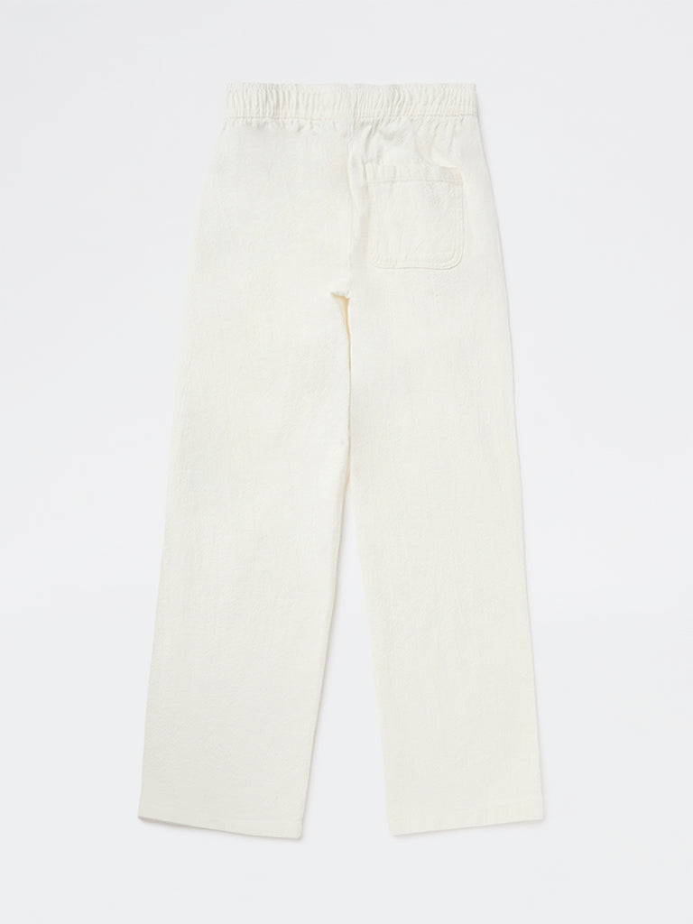 Y&F Kids Boys Off-White Mid-Rise Cotton Pants