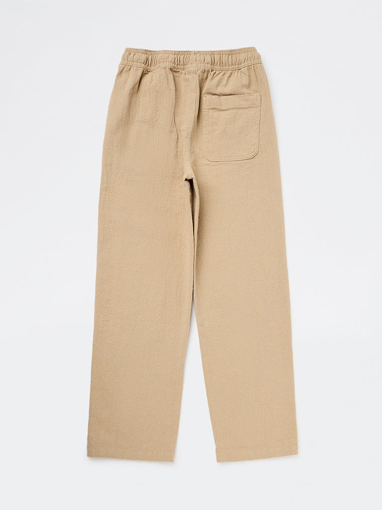 Y&F Kids Boys Taupe Mid-Rise Trousers