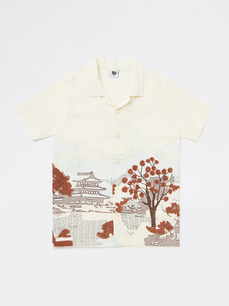 Y&F Kids Boys Off-White Scenic-Inspired Shirt