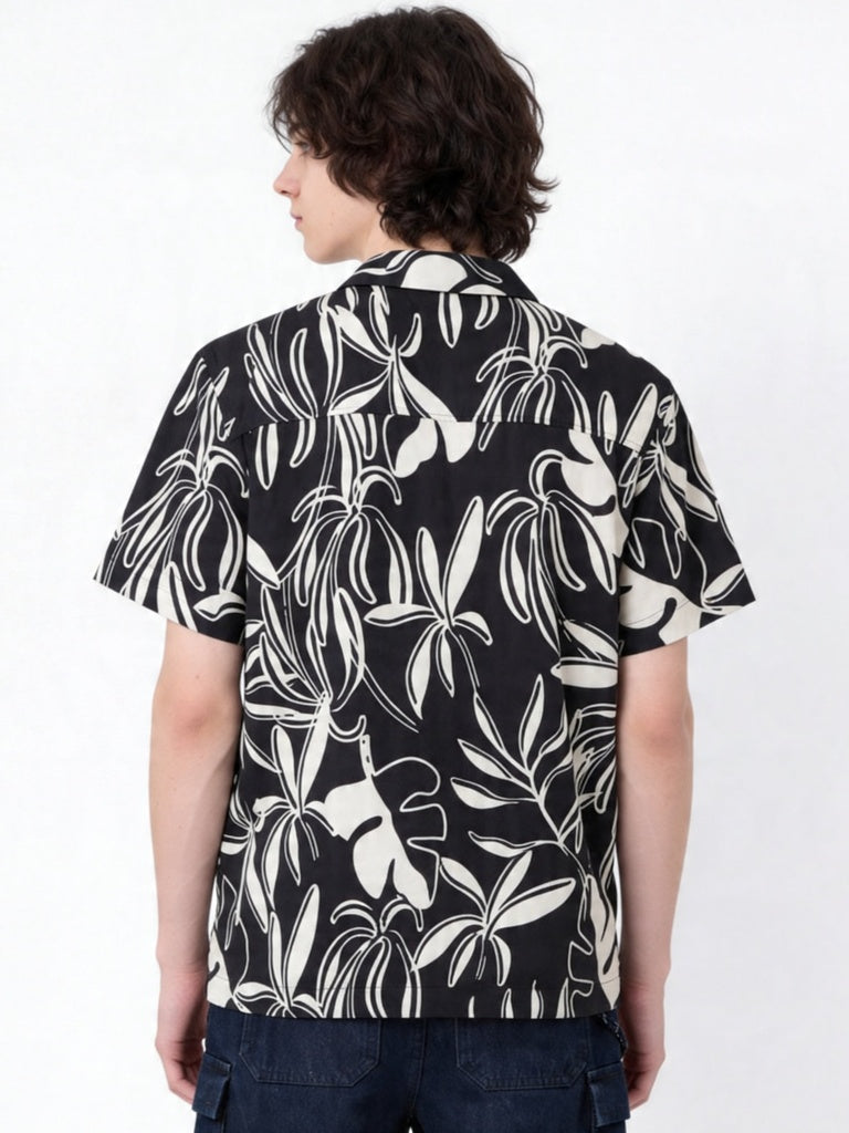 Y&F Kids Boys Black Leaf Pattern Shirt
