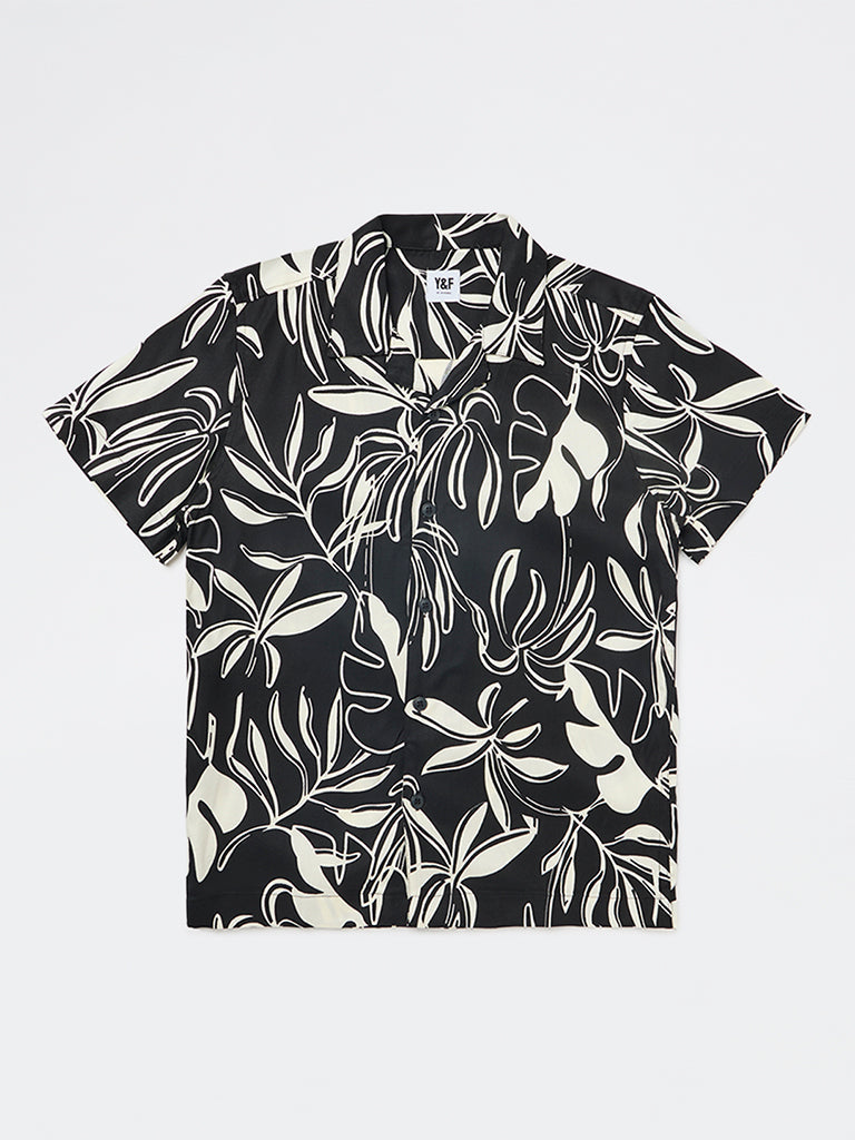 Y&F Kids Boys Black Leaf Pattern Shirt