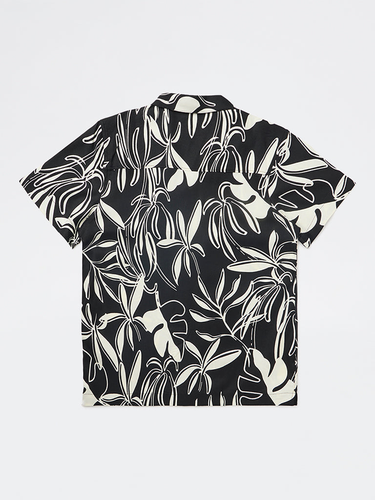 Y&F Kids Boys Black Leaf Pattern Shirt