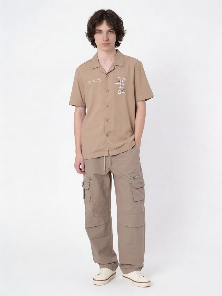 Y&F Kids Boys Taupe Printed Shirt