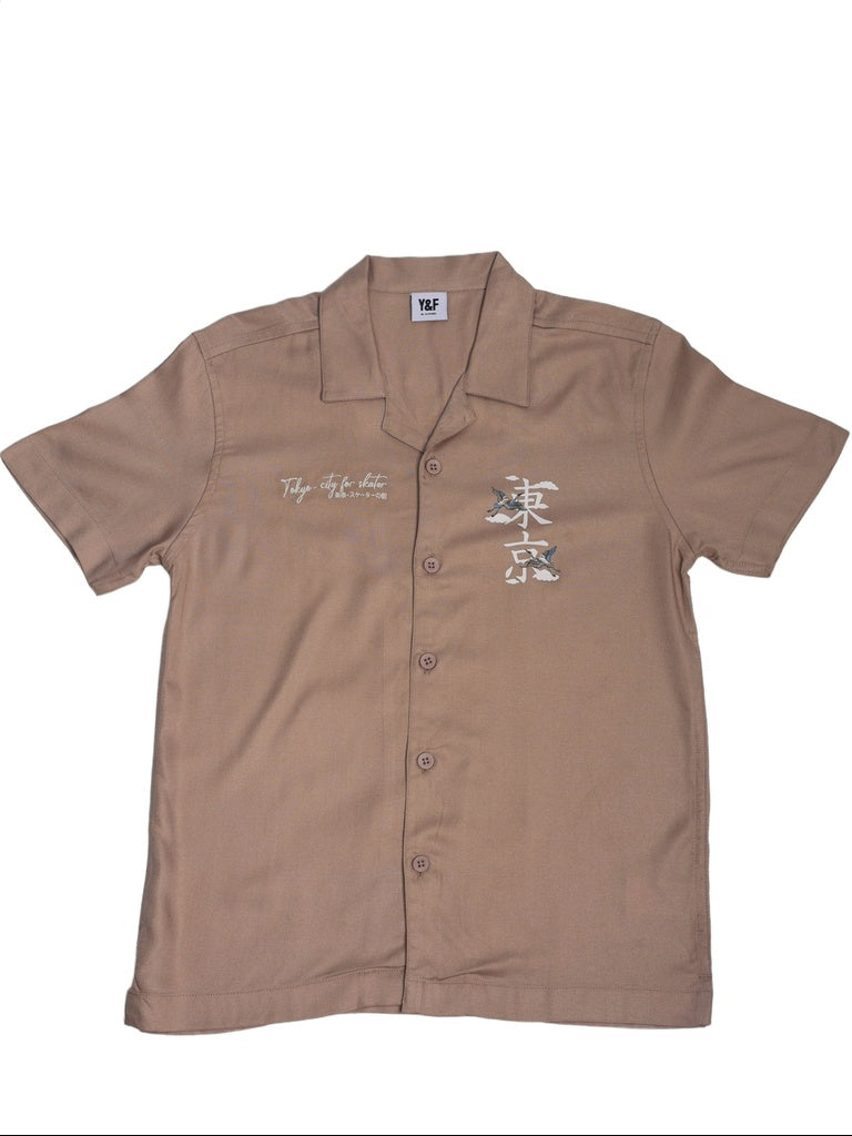 Y&F Kids Boys Taupe Printed Shirt