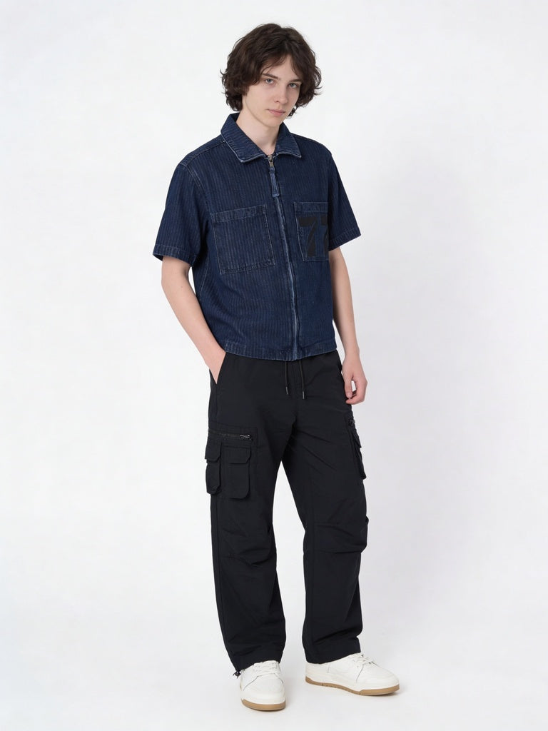 Y&F Kids Boys Dark Blue Zip-up Denim Shirt