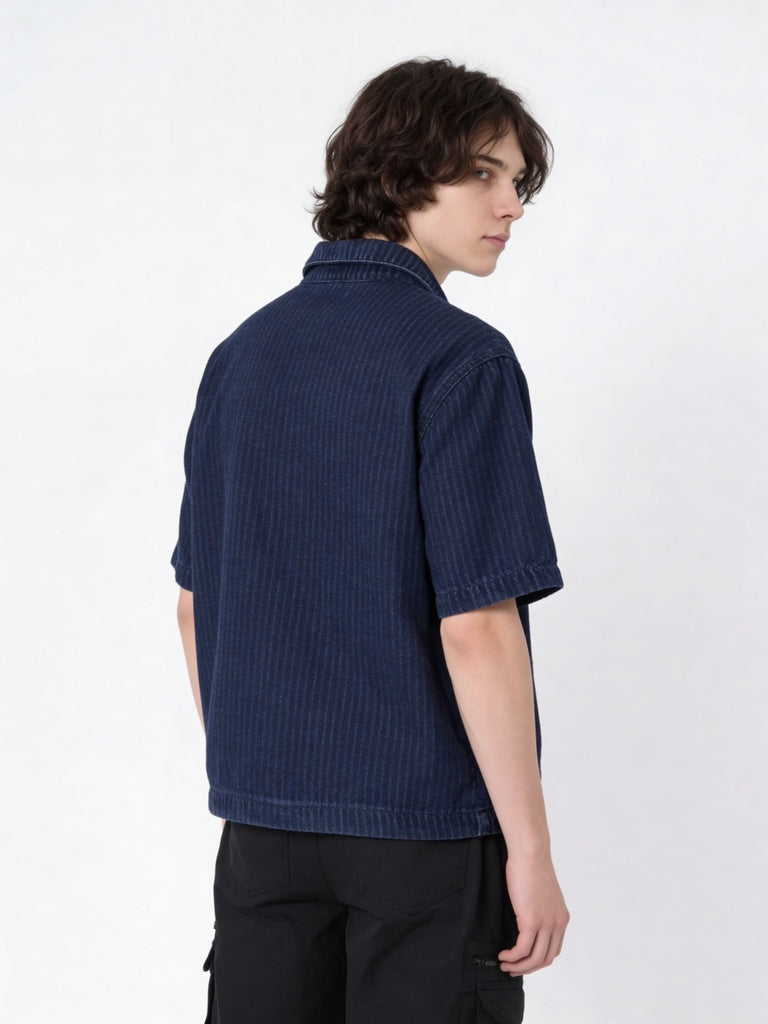 Y&F Kids Boys Dark Blue Zip-up Denim Shirt