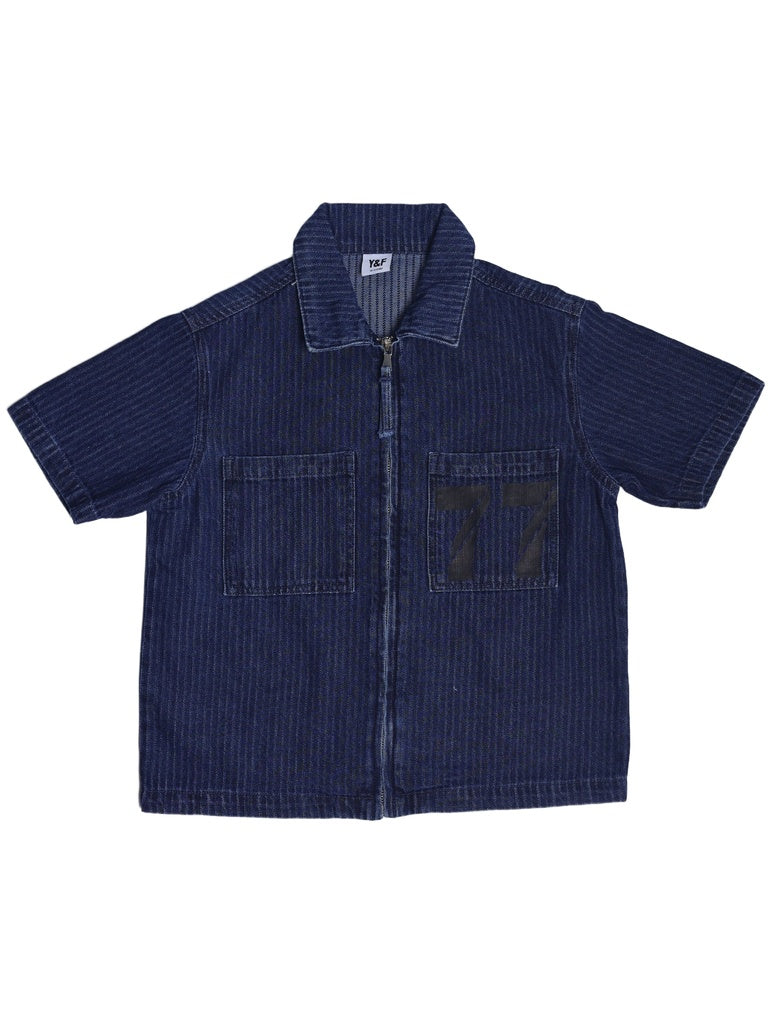 Y&F Kids Boys Dark Blue Zip-up Denim Shirt