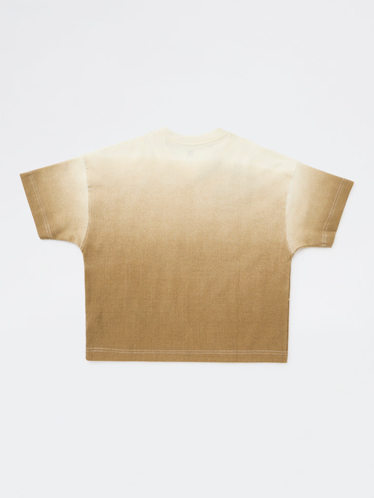 Y&F Kids Boys Taupe Graphic Printed Cotton T-Shirt