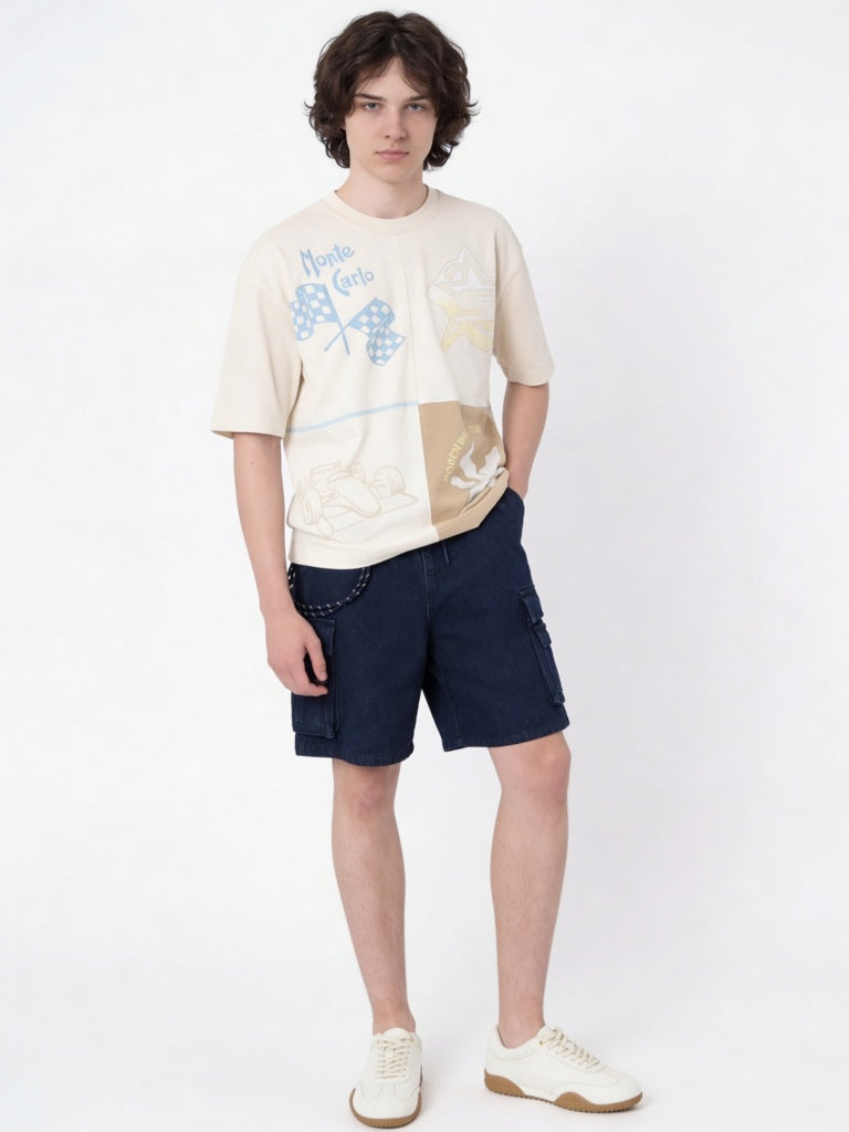 Y&F Kids Boys Off-White Printed Cotton T-Shirt