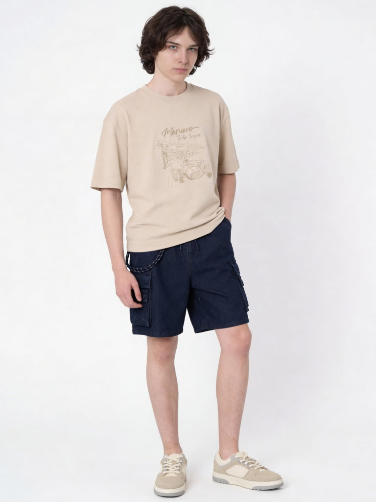 Y&F Kids Boys Beige Printed Cotton-Blend T-Shirt