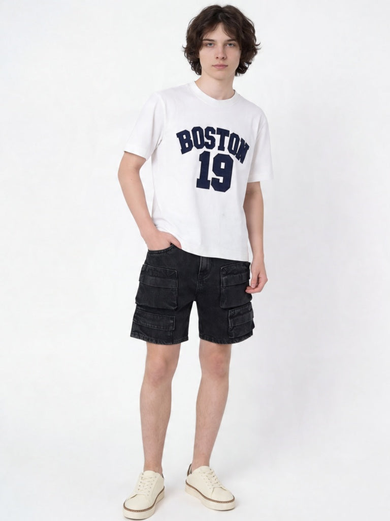 Y&F Kids Boys Off-White Boston Graphic Print Cotton T-Shirt