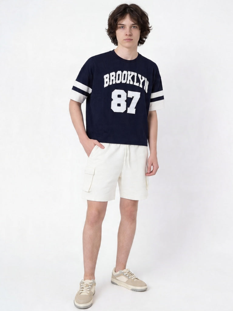 Y&F Kids Boys Black Brooklyn Graphic Print Cotton T-Shirt