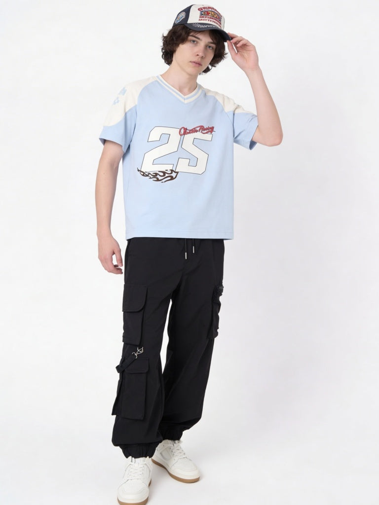 Y&F Kids Boys Light Blue Numerical Printed Cotton T-Shirt
