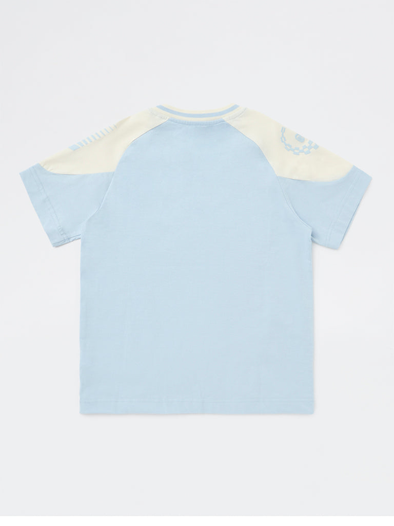 Y&F Kids Boys Light Blue Numerical Printed Cotton T-Shirt