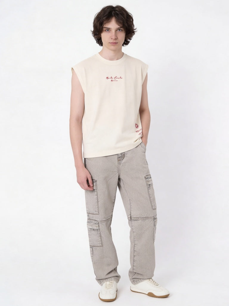 Y&F Kids Boys Off-White Landscape Printed Cotton T-Shirt