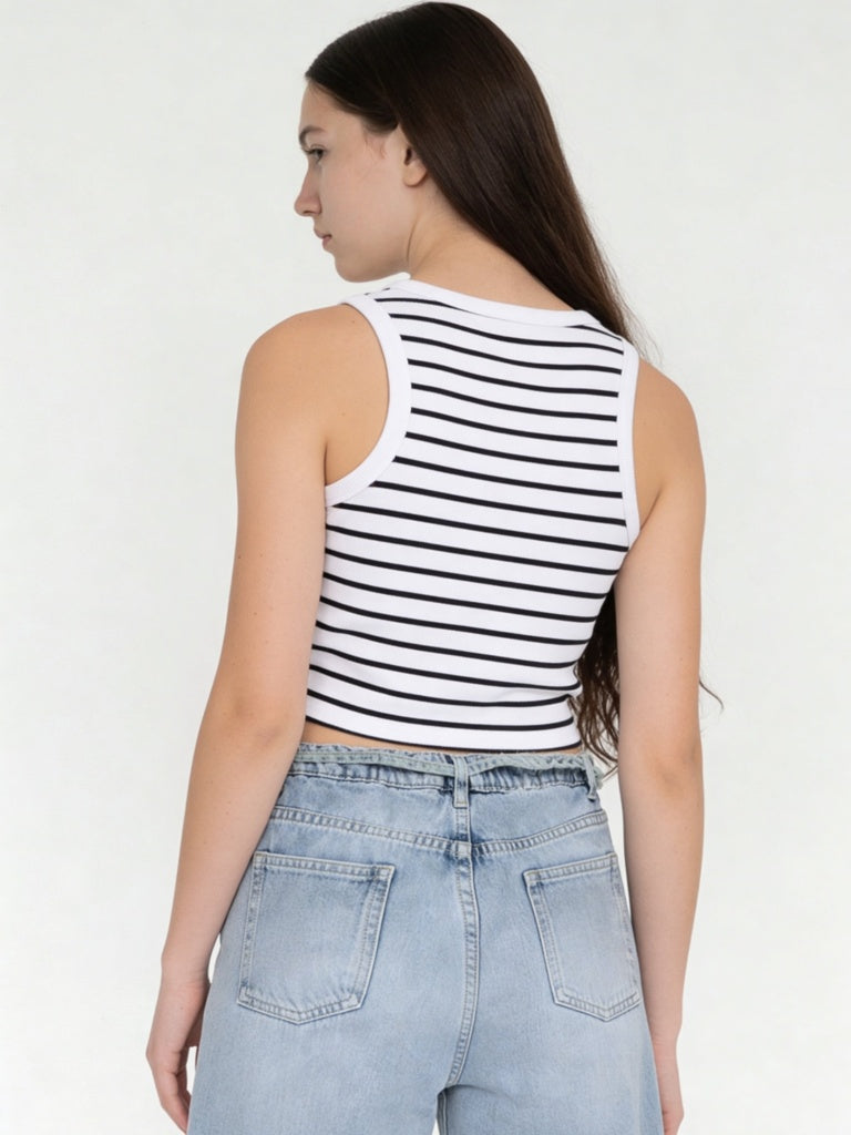 Y&F Kids Girls White Striped Cotton-Blend Top