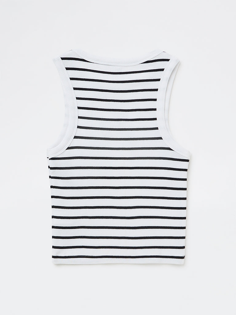 Y&F Kids Girls White Striped Cotton-Blend Top