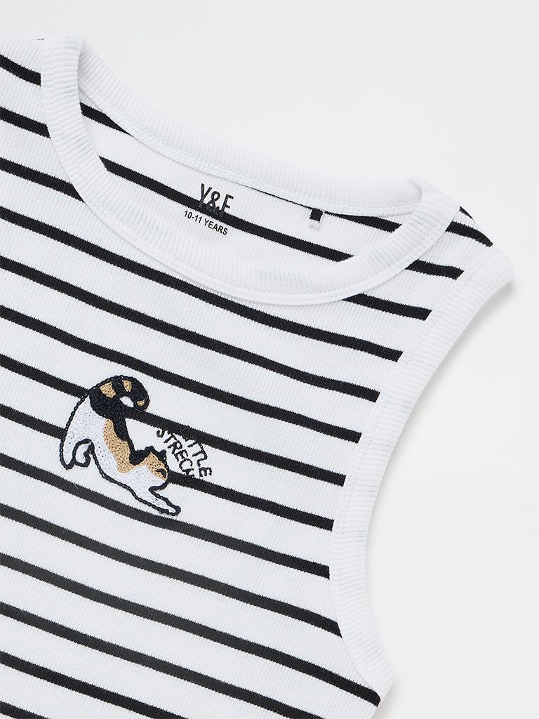 Y&F Kids Girls White Striped Cotton-Blend Top