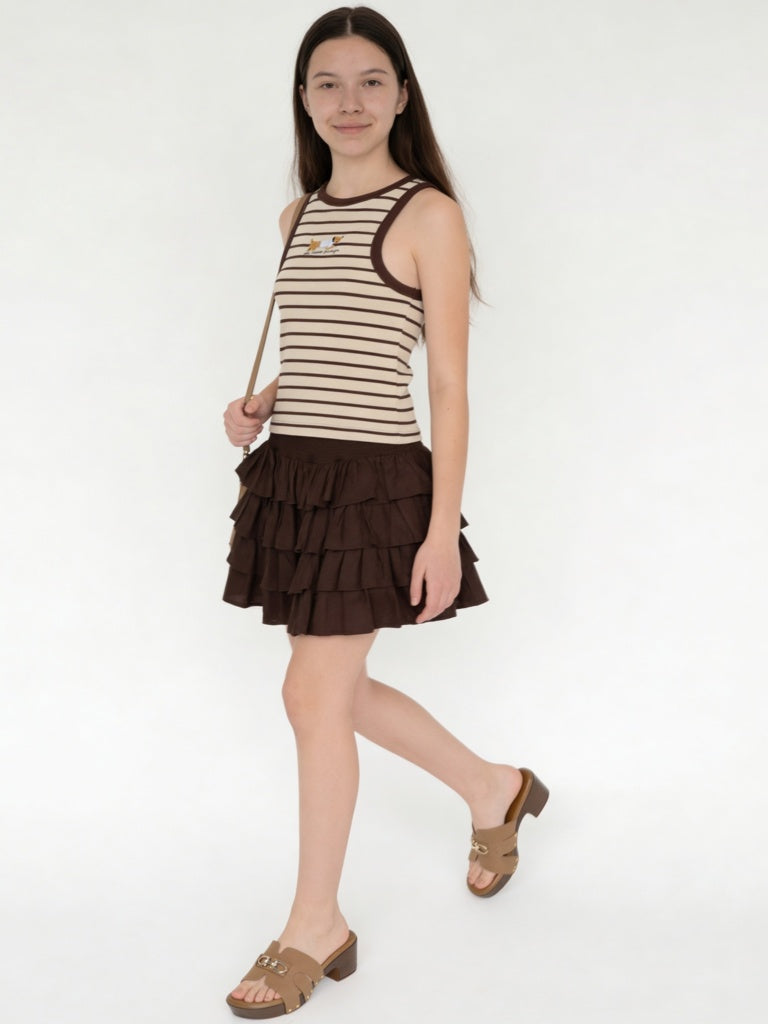 Y&F Kids Girls Brown Striped Cotton-Blend Top