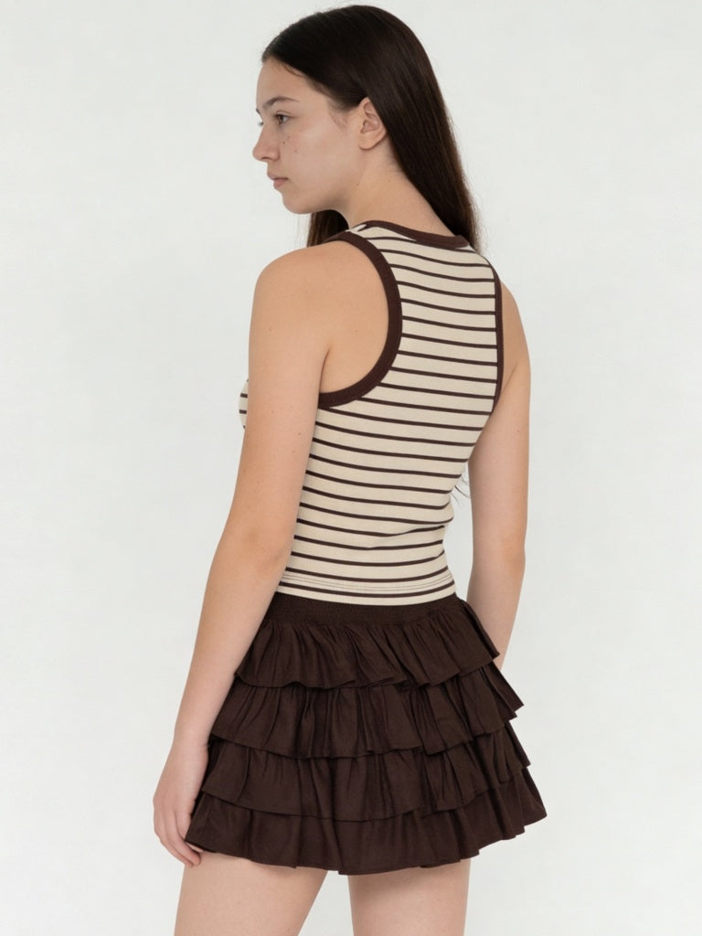 Y&F Kids Girls Brown Striped Cotton-Blend Top