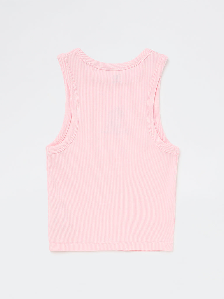 Y&F Kids Girls Pink Ribbed Cotton-Blend Top