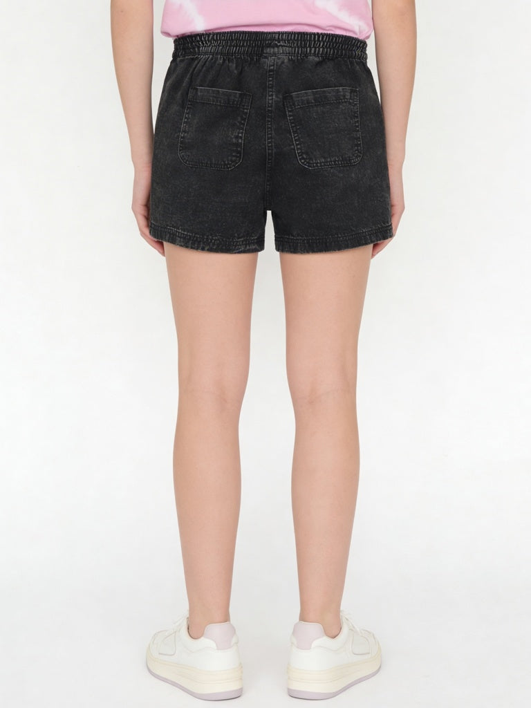 Y&F Kids Girls Black High-Rise Denim Shorts