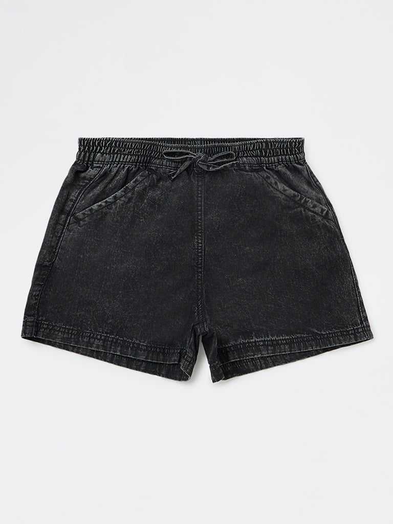Y&F Kids Girls Black High-Rise Denim Shorts