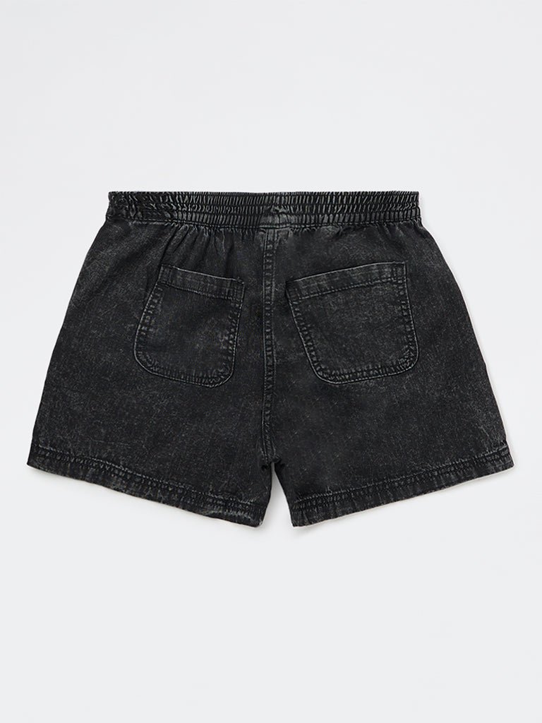 Y&F Kids Girls Black High-Rise Denim Shorts