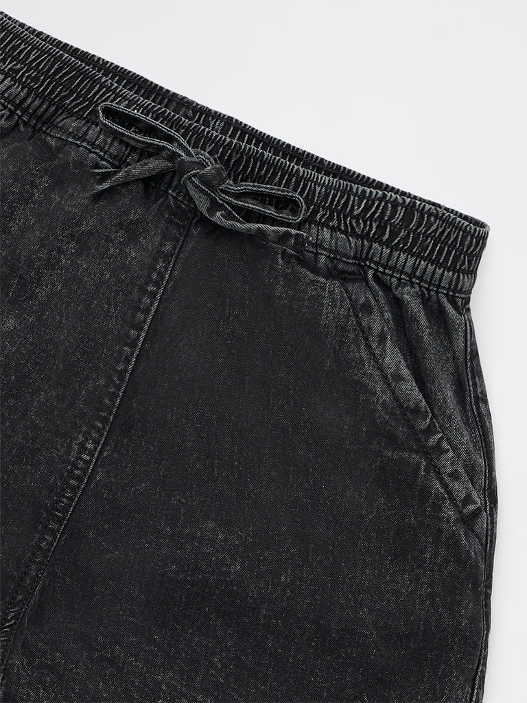Y&F Kids Girls Black High-Rise Denim Shorts