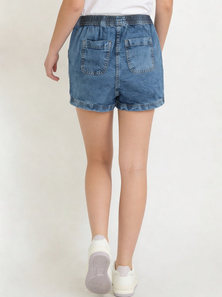 Y&F Kids Girls Blue Mid-Wash High-Rise Denim Shorts