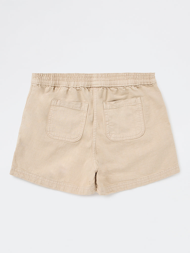Y&F Kids Girls Beige High-Rise Cotton Shorts