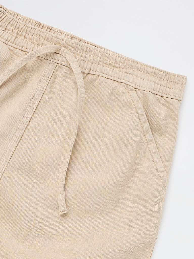 Y&F Kids Girls Beige High-Rise Cotton Shorts