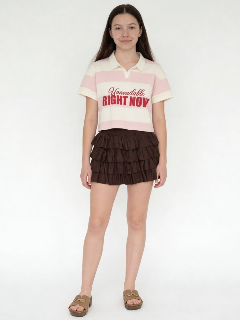 Y&F Kids Girls Brown Ruffled High-Rise Tiered Skirt