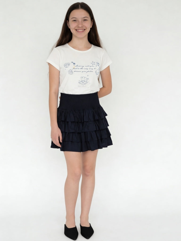Y&F Kids Girls Navy Ruffled High-Rise Tiered Skirt