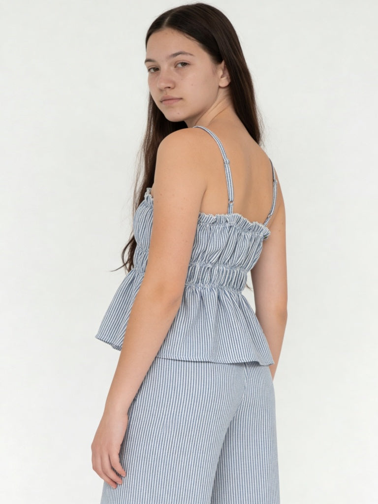 Y&F Kids Girls Blue Striped Smocked Top