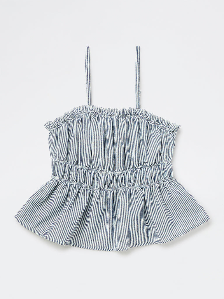 Y&F Kids Girls Blue Striped Smocked Top
