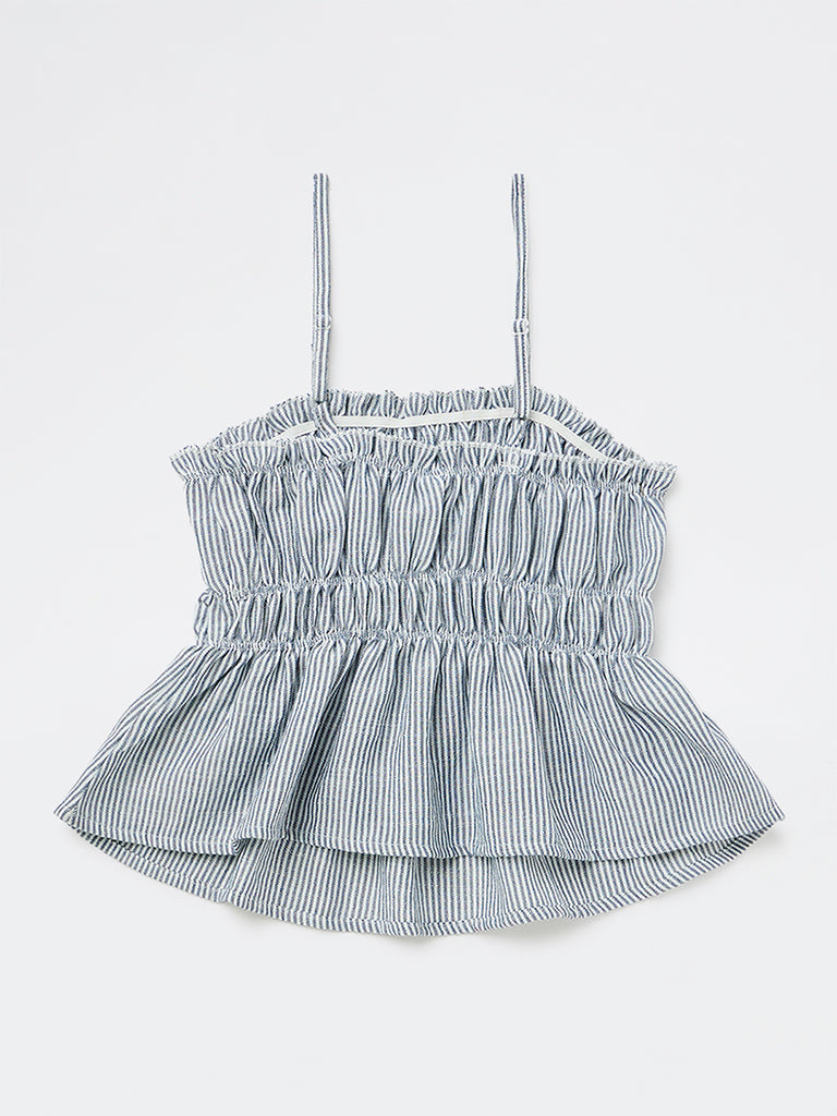 Y&F Kids Girls Blue Striped Smocked Top