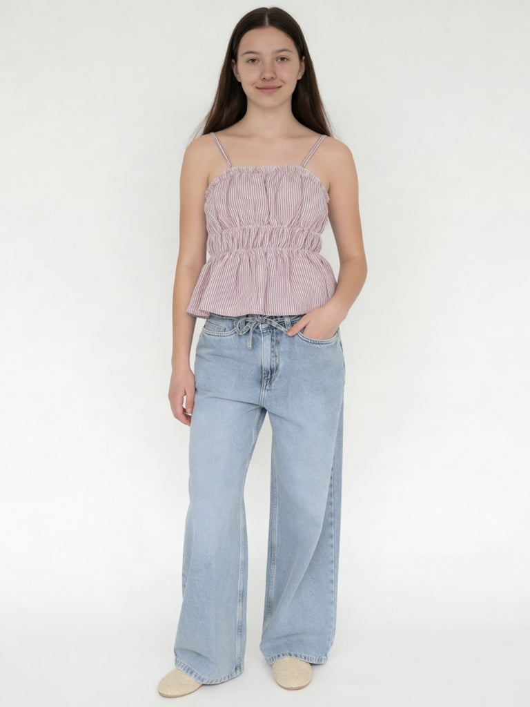 Y&F Kids Girls Dusty Rose Striped Peplum Top