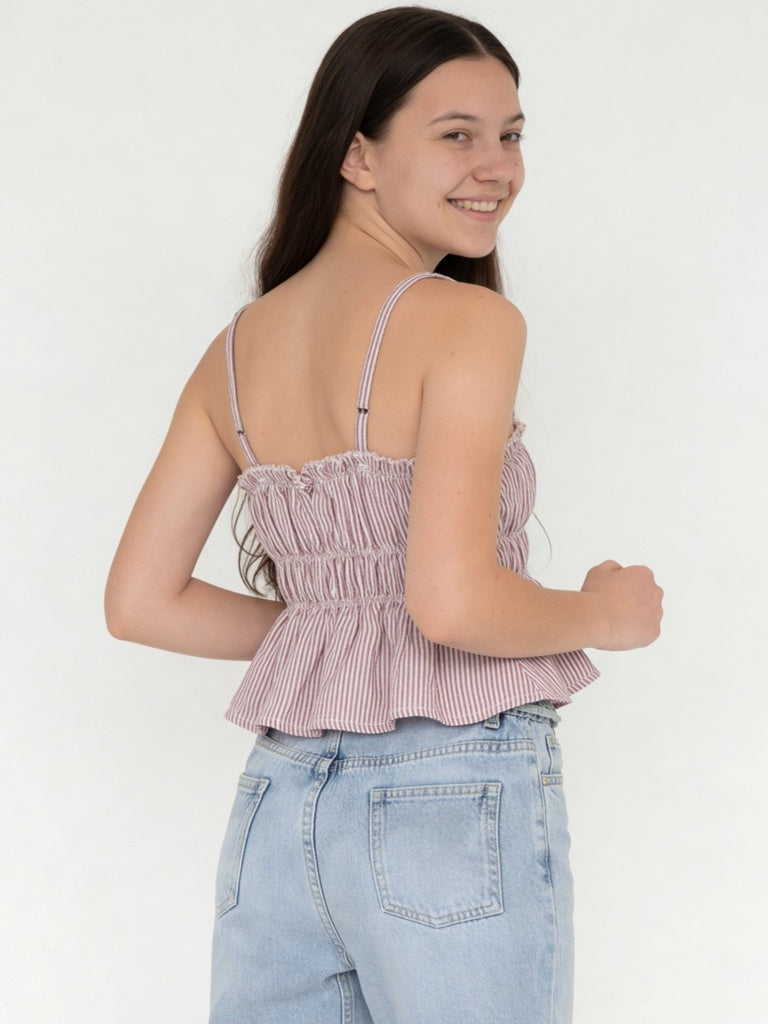 Y&F Kids Girls Dusty Rose Striped Peplum Top