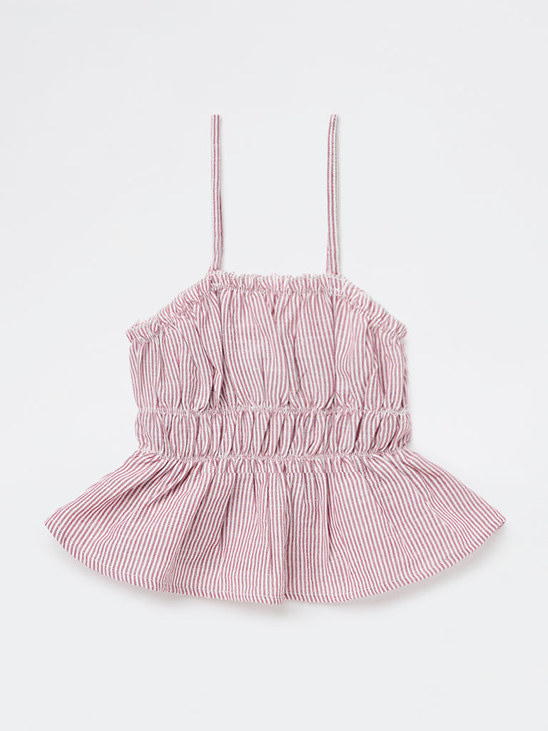 Y&F Kids Girls Dusty Rose Striped Peplum Top