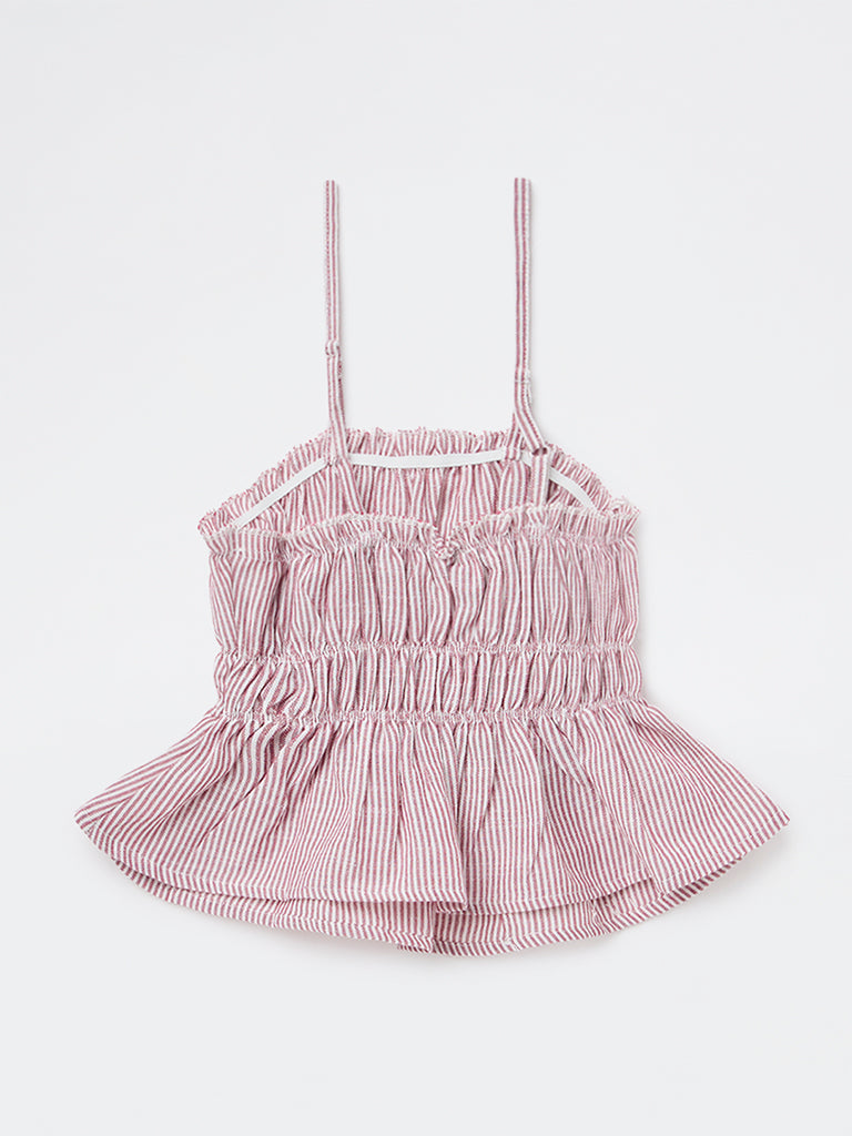 Y&F Kids Girls Dusty Rose Striped Peplum Top