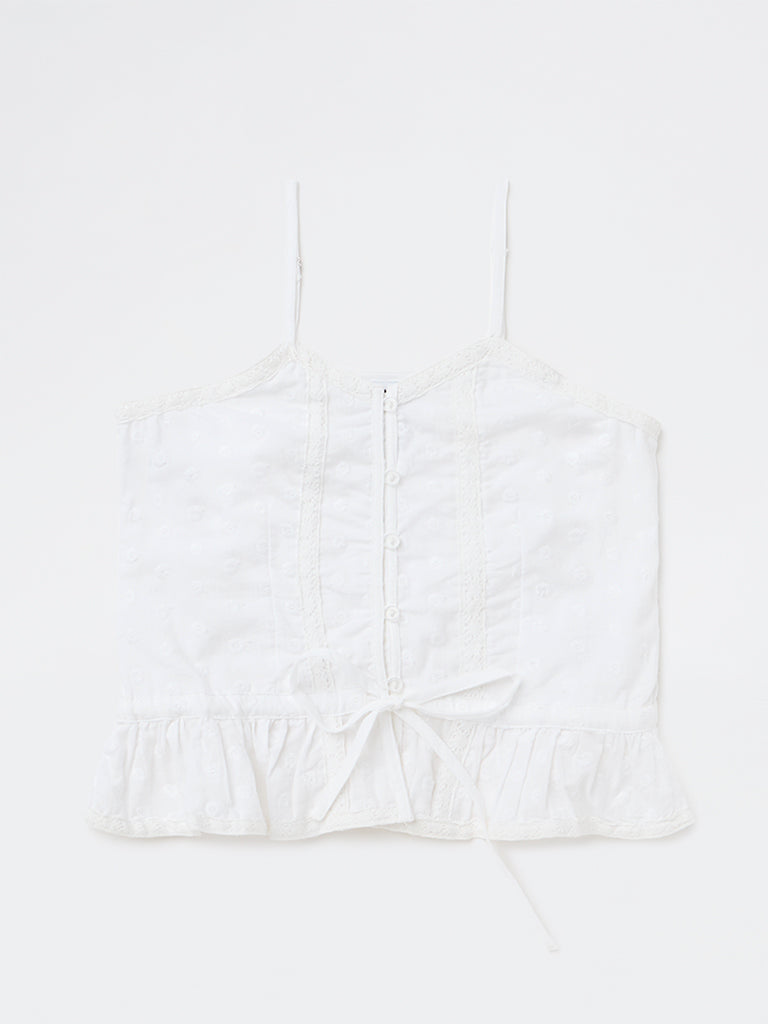 Y&F Kids Girls White Embroidered Cotton Top