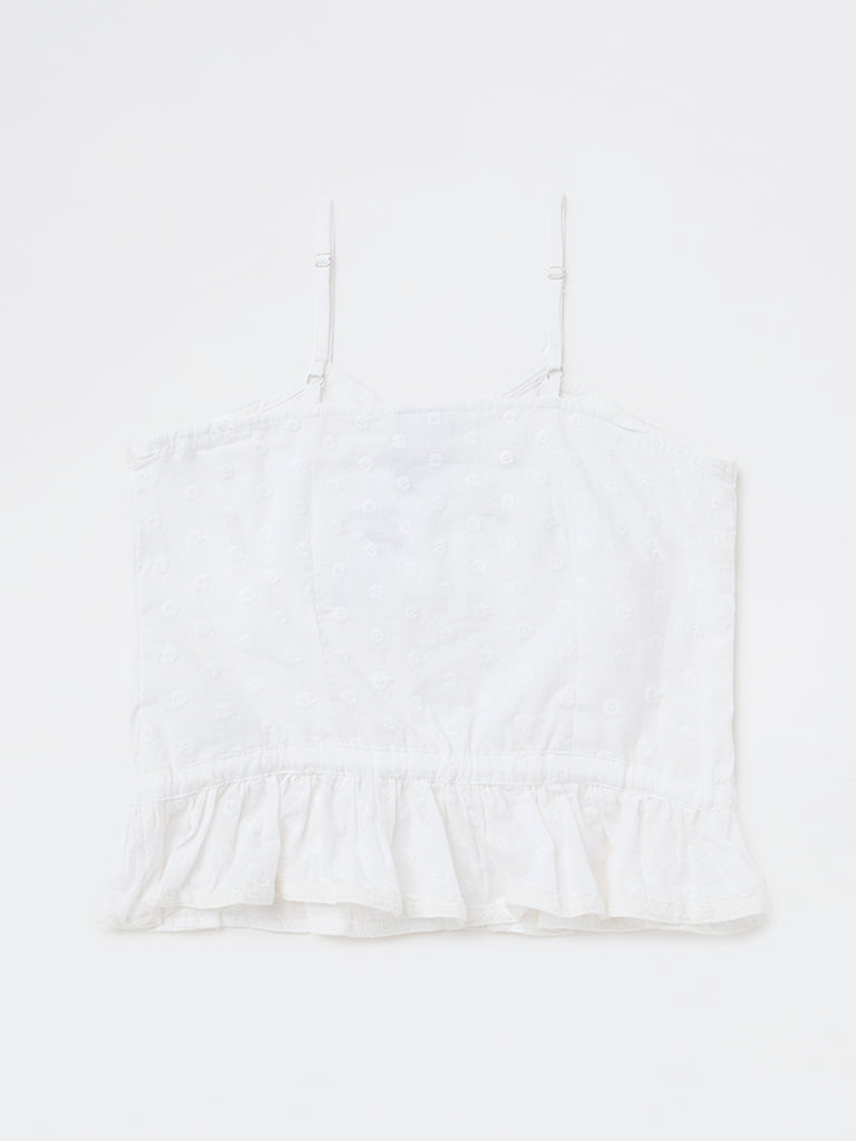 Y&F Kids Girls White Embroidered Cotton Top